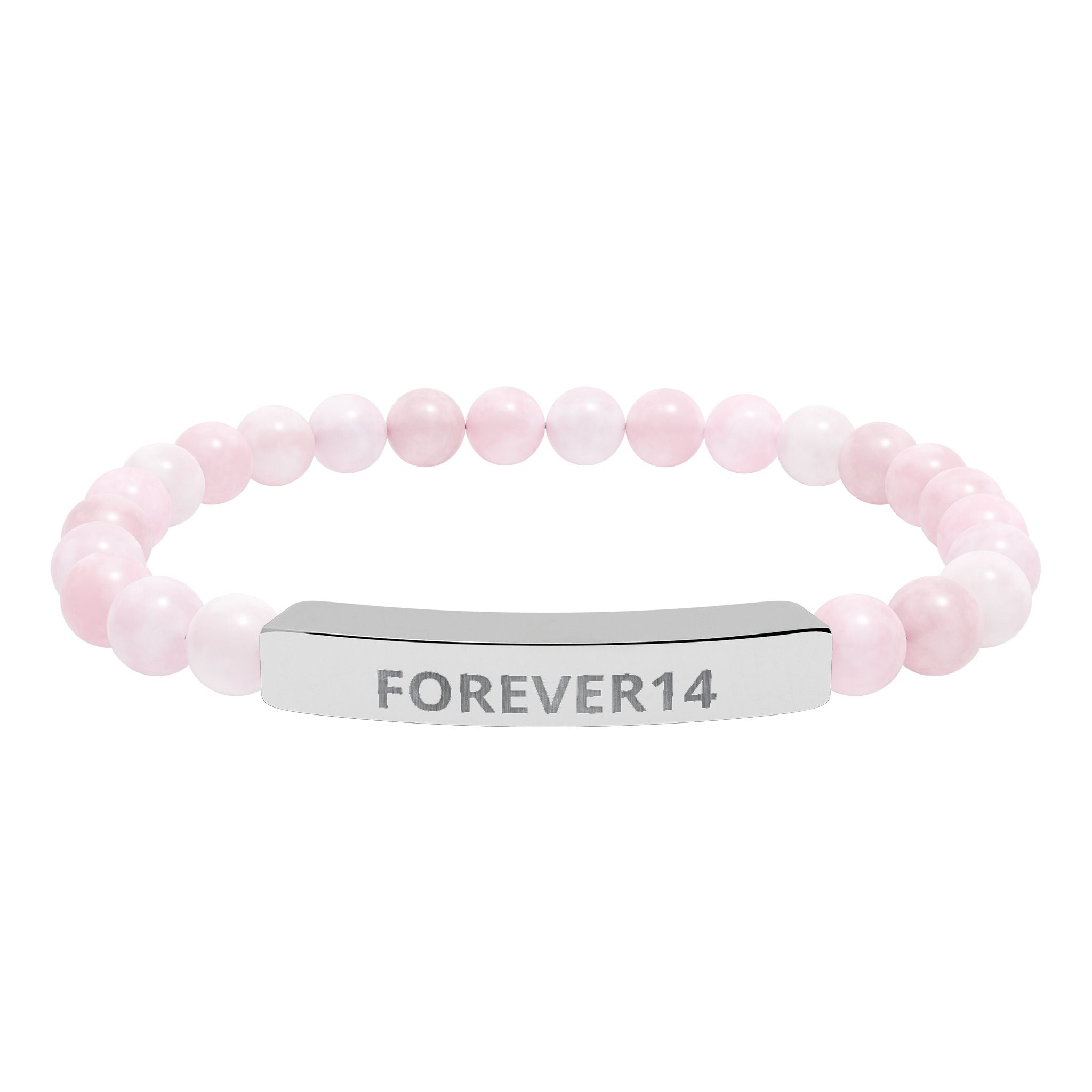 Engraved Natural Stone Bead Bracelet — "FOREVER14" Bar Stretch Bracelet