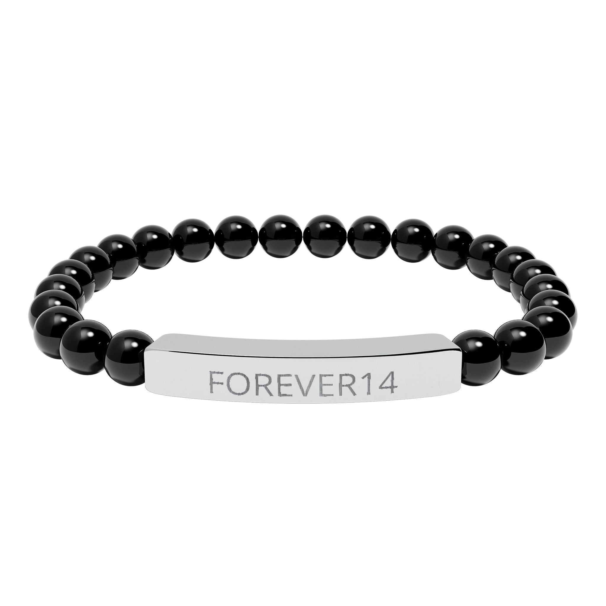 Engraved Natural Stone Bead Bracelet — "FOREVER14" Bar Stretch Bracelet