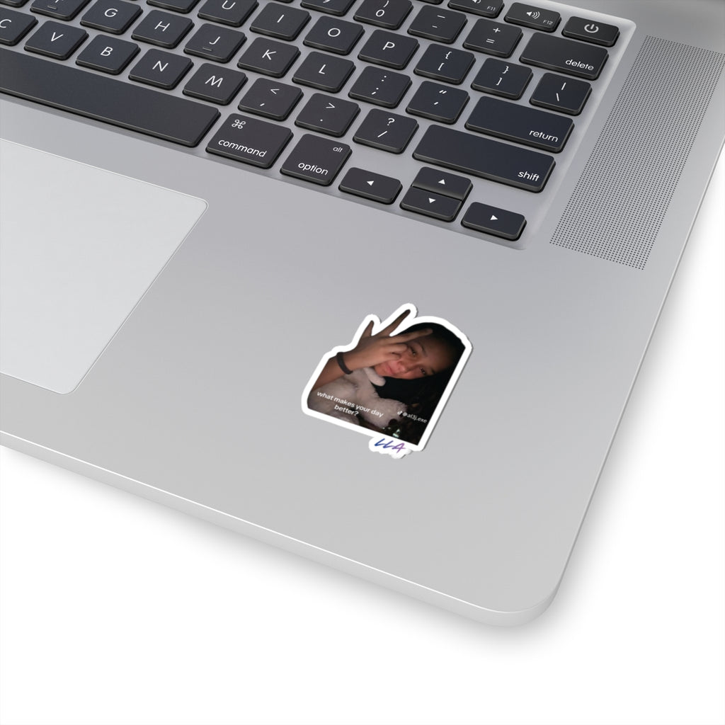 Photo Portrait Kiss-Cut Sticker — "what makes your day better?" Laptop Decal