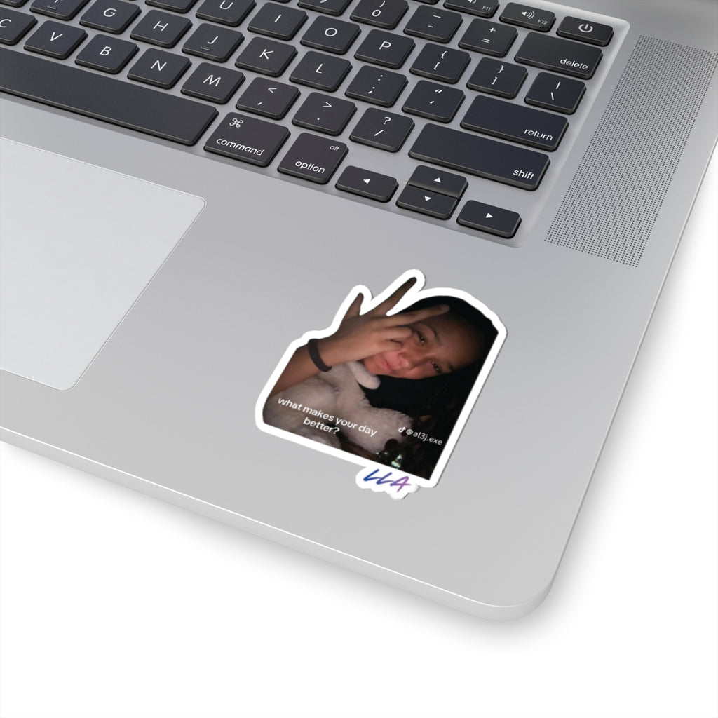 Photo Portrait Kiss-Cut Sticker — "what makes your day better?" Laptop Decal