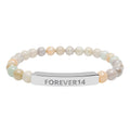 Engraved Natural Stone Bead Bracelet — "FOREVER14" Bar Stretch Bracelet
