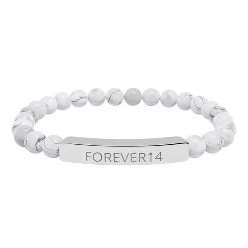 Engraved Natural Stone Bead Bracelet — "FOREVER14" Bar Stretch Bracelet